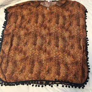 Women’s Leopard Print Pom-Pom Trim Top - Brown